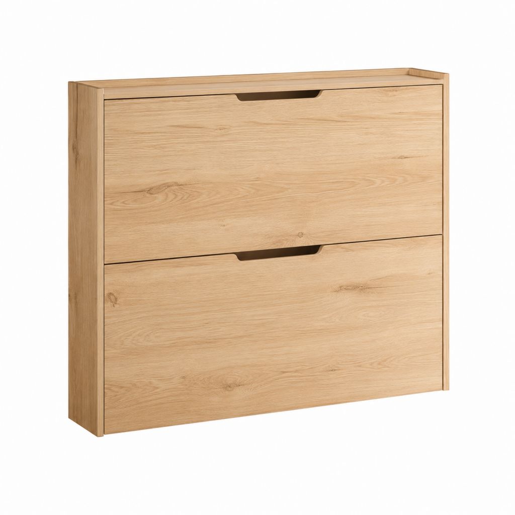 Schuhschrank mit 2 Klappen Natur Eiche MDF rechteckig 80 x 24 x 90 cm