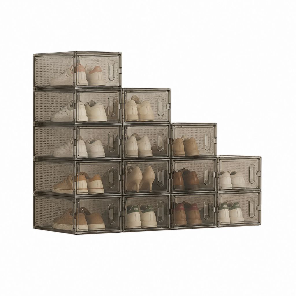 Schuhboxen Set 16-teilig rauchgrau transparent aus PP Kunststoff 36 x 28 x 22 cm