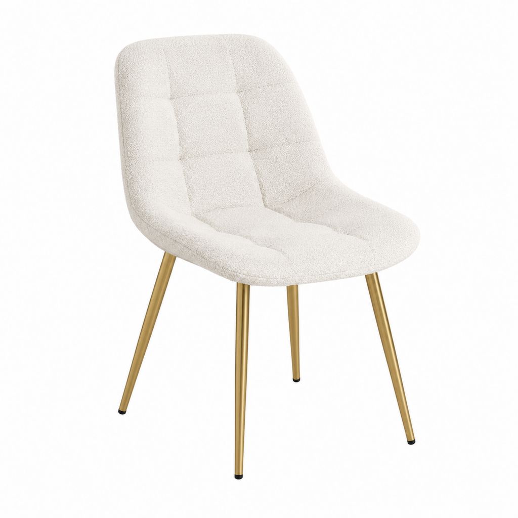 Esszimmerstuhl Bouclé Creme mit goldfarbenen Stahlbeinen 55 x 60 x 86 cm