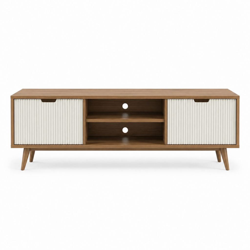 TV-Lowboard Nussbaum Weiß aus MDF mit Walnussfurnier rechteckig 180 x 40 x 60 cm