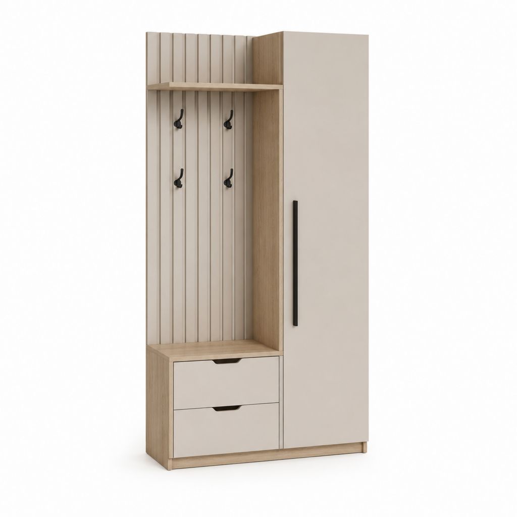 Garderobenschrank mit Schuhfach Beige Eiche-Optik Spanplatte 100 x 40 x 190 cm