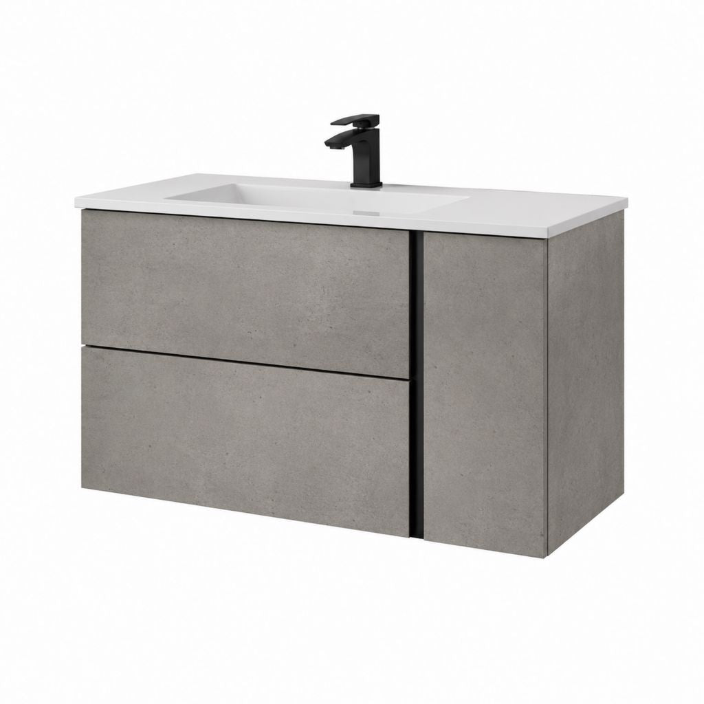 Waschtischunterschrank Set Grau Betonoptik MDF mit Keramikwaschbecken Rechteckig 80 x 46 x 50 cm