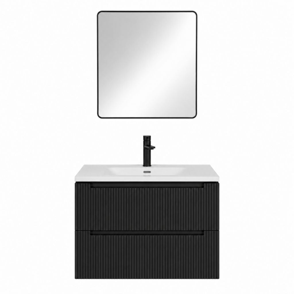 Waschtischunterschrank Set Schwarz MDF Keramik rechteckig 80 x 46 x 55 cm mit Spiegel 60 x 80 cm