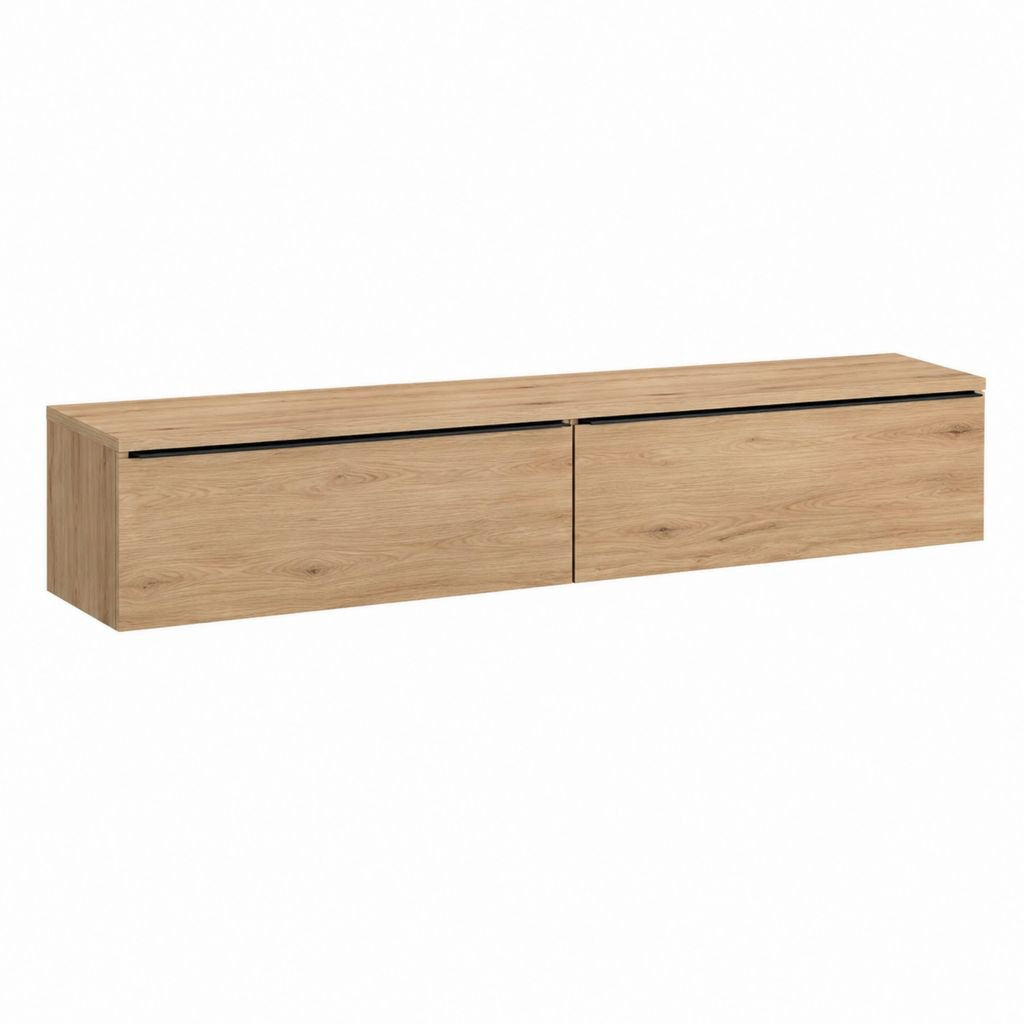 TV Lowboard Eichefarben Spanplatte rechteckig mit 2 Klapptüren 180 x 30 x 32 cm