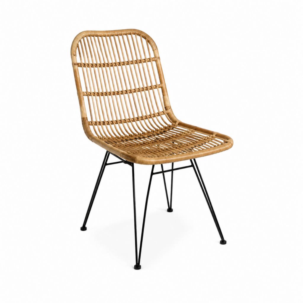 Esszimmerstuhl Rattan Natur mit schwarzem Stahlgestell 46 x 55 x 82 cm