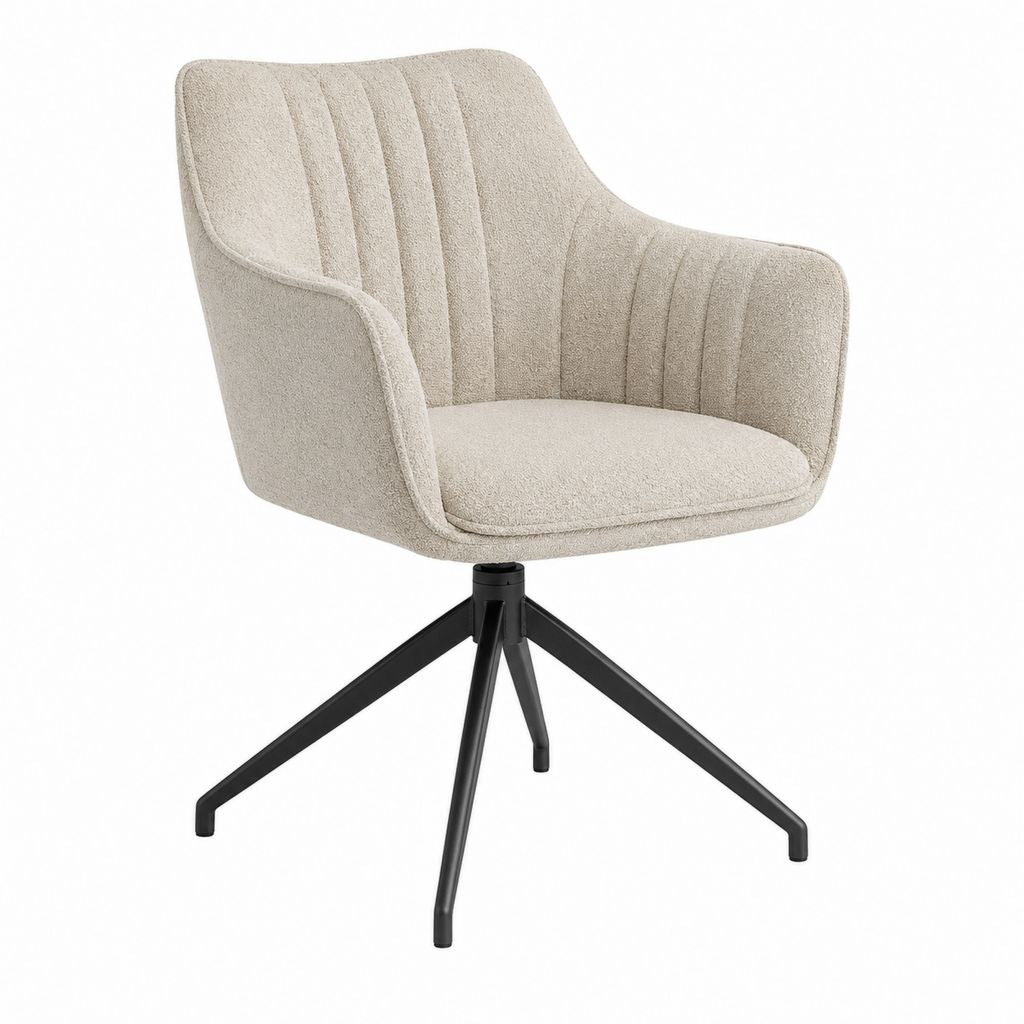 Drehbarer Esszimmerstuhl Beige mit Polyester-Bouclébezug und schwarzem Stahlgestell 60 x 62 x 88 cm