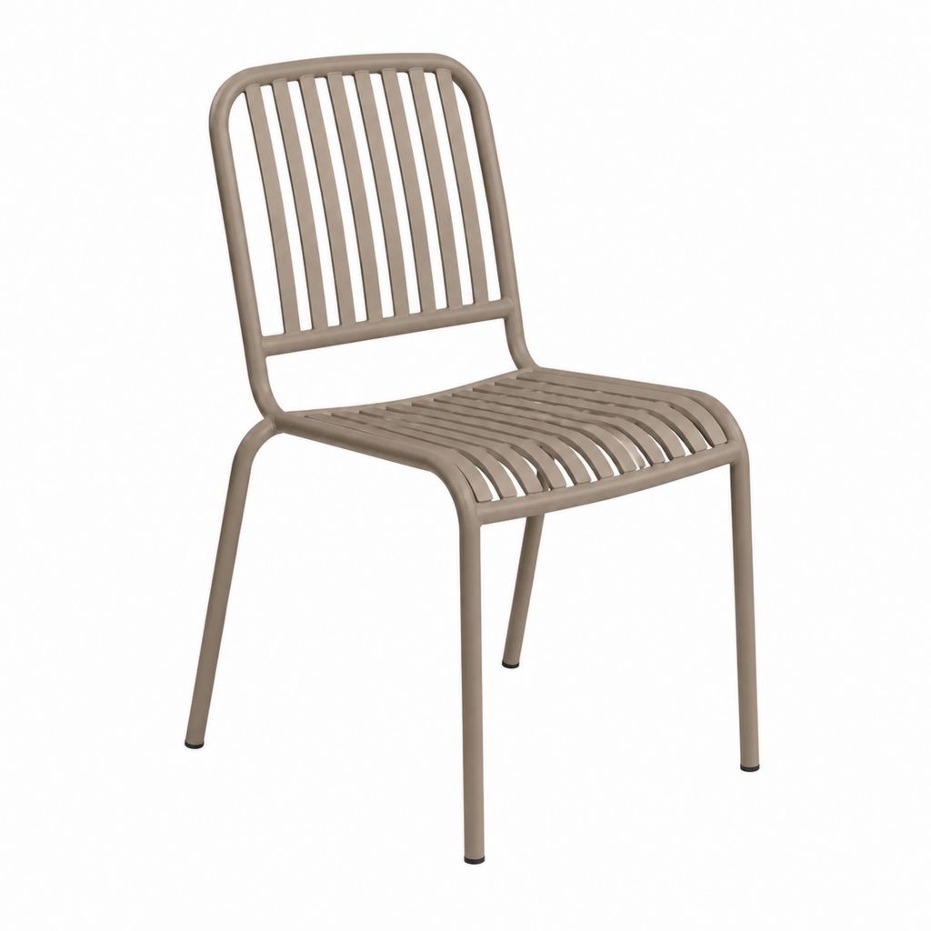 Gartenstuhl aus pulverbeschichtetem Stahl in Taupe mit Lamellensitz 50 x 55 x 83 cm