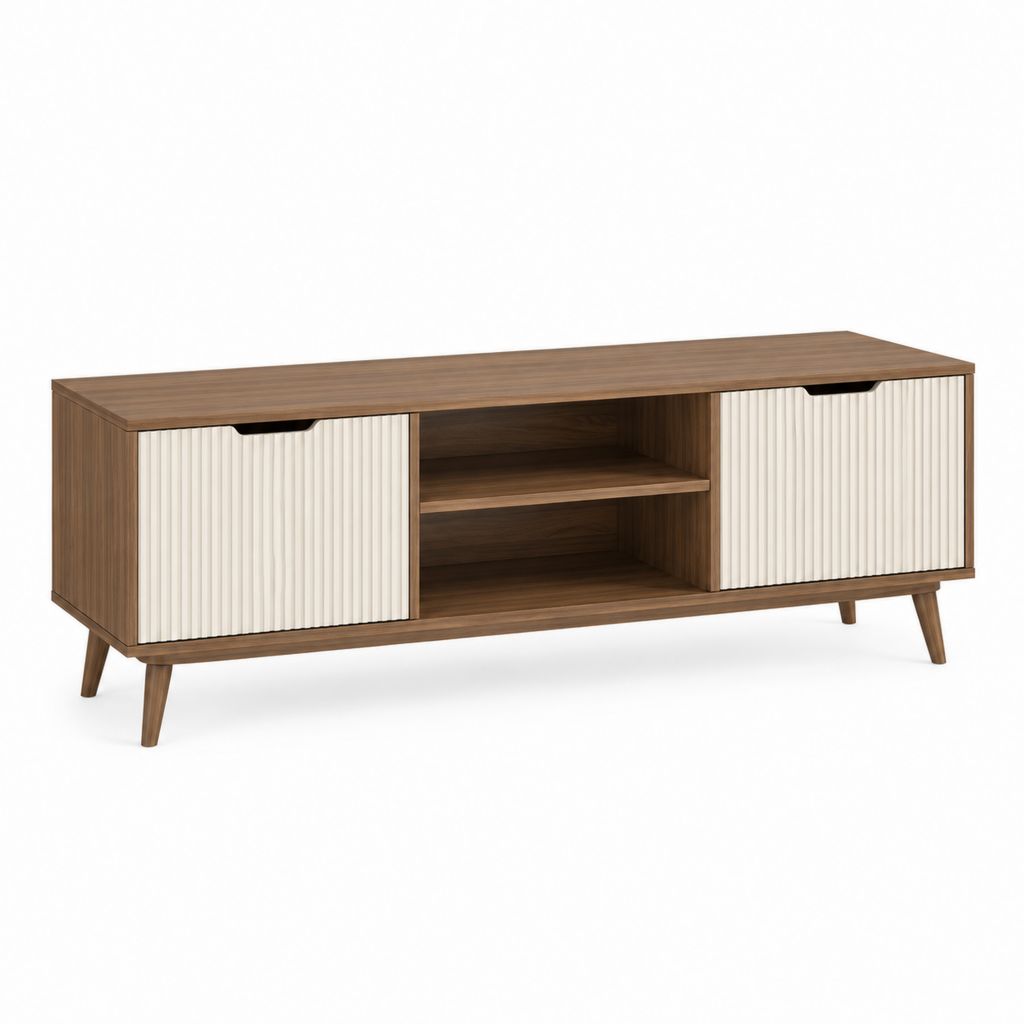 TV-Lowboard mit 2 Schiebetüren Braun Creme Spanplatte MDF Rechteckig 160 x 40 x 55 cm