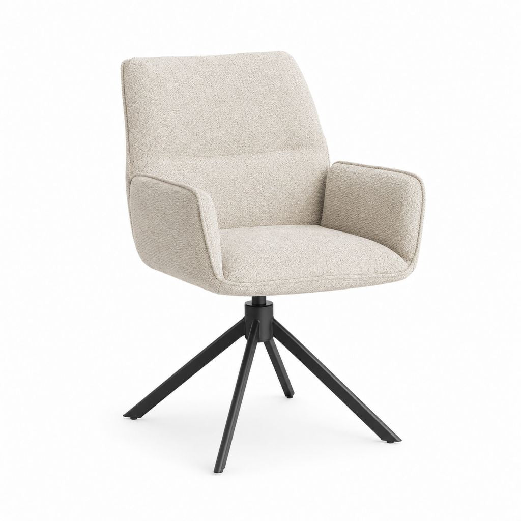 Drehbarer Esszimmerstuhl Beige mit Polyester-Bouclébezug und Stahlgestell 60 x 61 x 84 cm