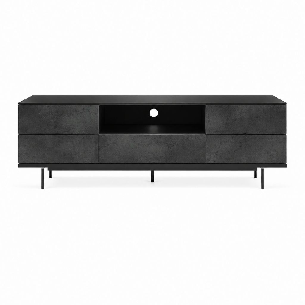 TV-Lowboard Schwarz Spanplatte Betonoptik Rechteckig 160 x 40 x 50 cm
