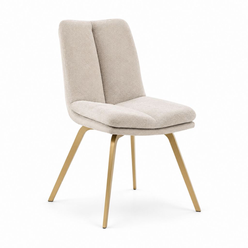 Esszimmerstuhl Beige mit Bouclé-Polyesterbezug und goldfarbenem Stahlgestell 49 x 57 x 85 cm