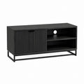 TV-Lowboard Schwarz aus Spanplatte und Stahl 120 x 40 x 60 cm mit Schiebetür und offenen Fächern